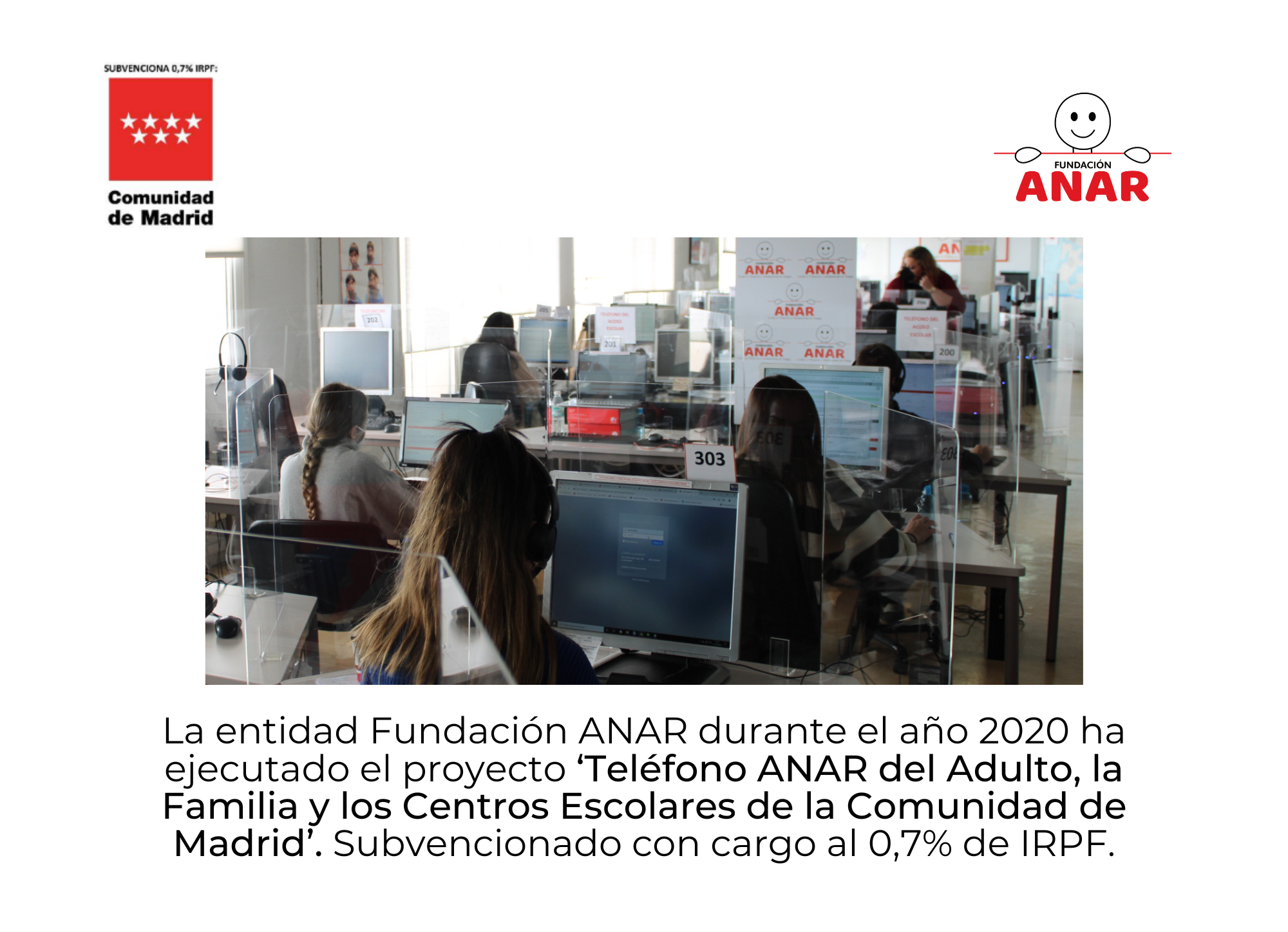 La Comunidad de Madrid subvenciona el Teléfono ANAR del Adulto, la Familia y los Centros Escolares